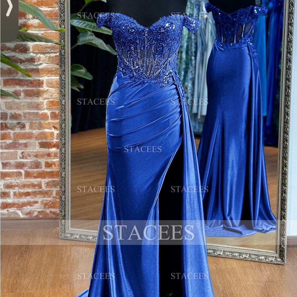 Blue Off-Shoulder Evening Dress
